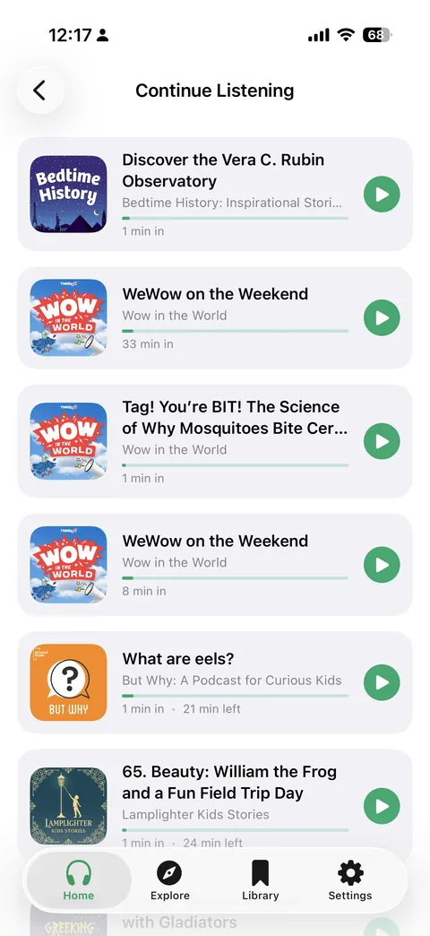 The kid-friendly Now Playing screen
